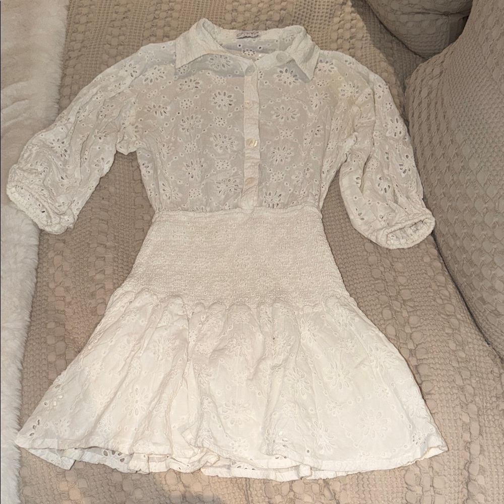 Sabo Skirt White Eyelet Long Sleeve Dress